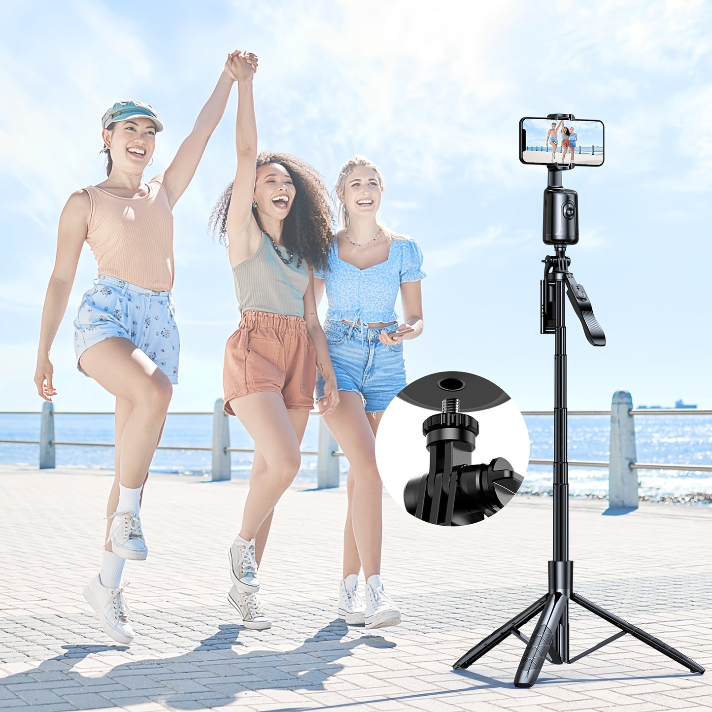 Trépied intelligent avec suivi automatique du visage pour capturer chaque moment en direct. Rotation 360° sans application requise