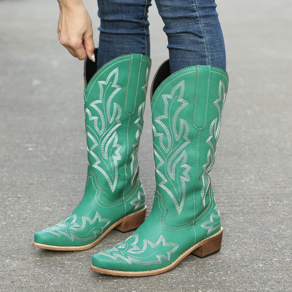 Bottes cowgirl rétro à tige mi-mollet