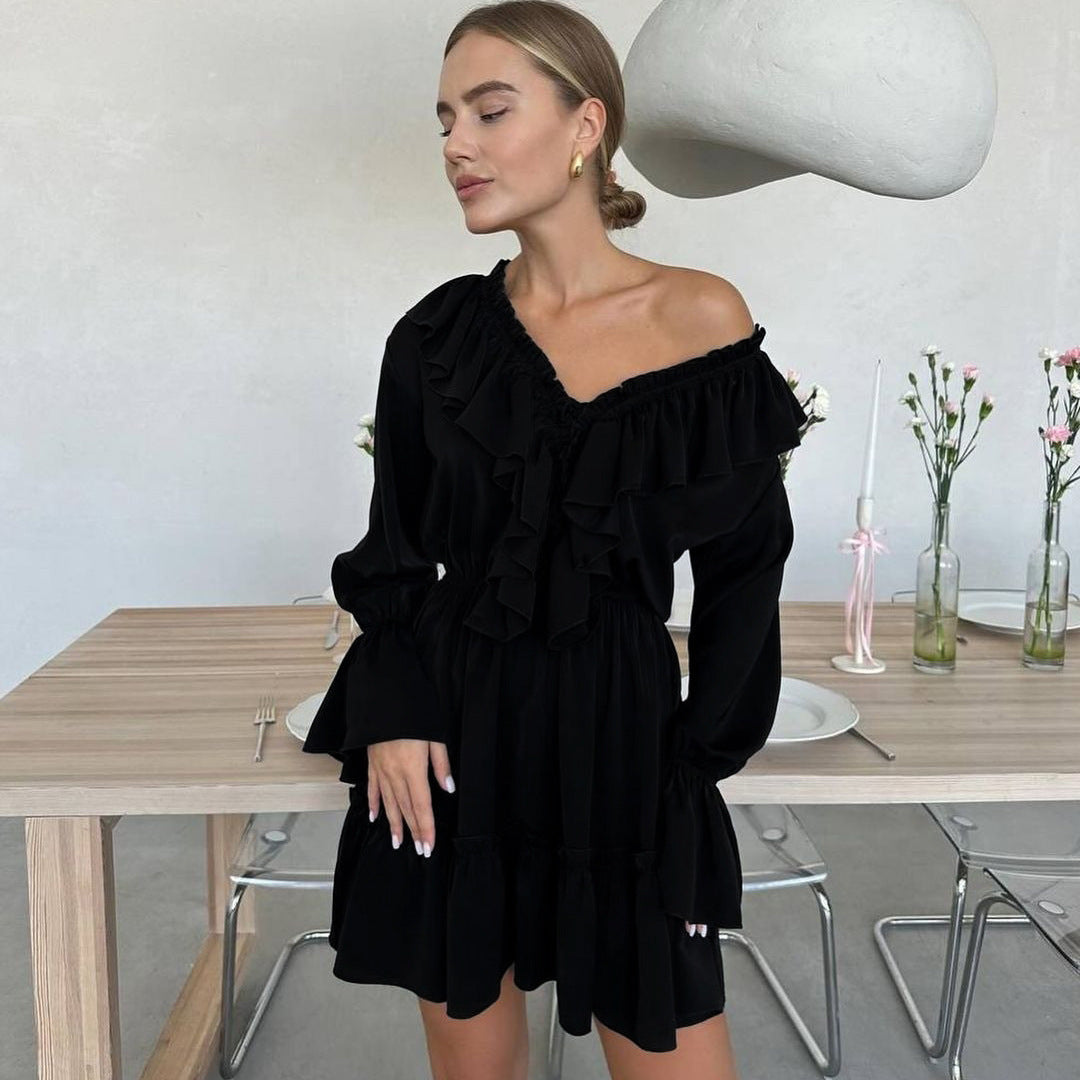 Robe à manches longues, col V pour femmes