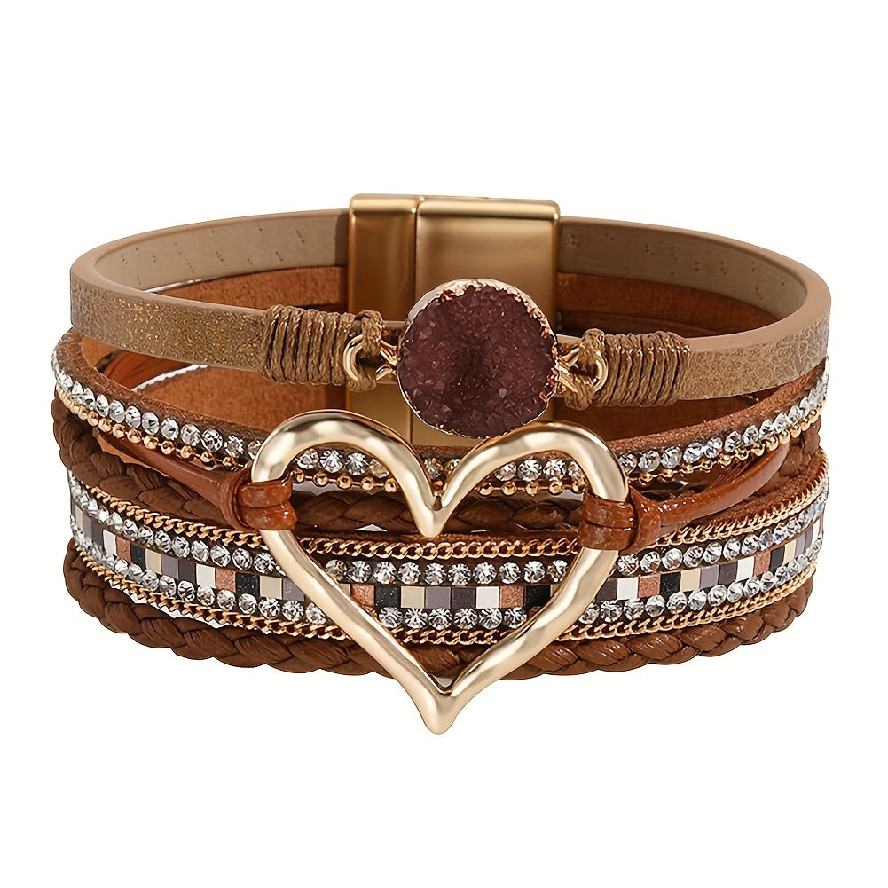 Bracelet en cuir PU noir multi-couches