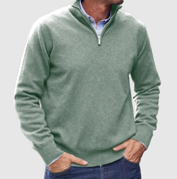 Pull zippé col montant, pour hommes. Confectionné en tricot de qualité