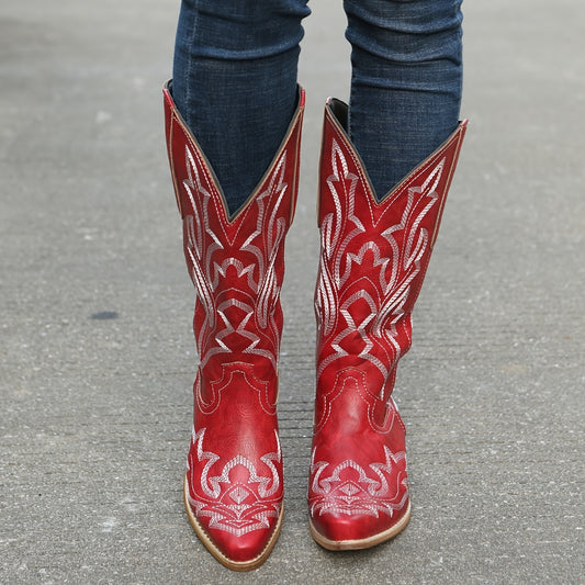 Bottes cowgirl rétro à tige mi-mollet
