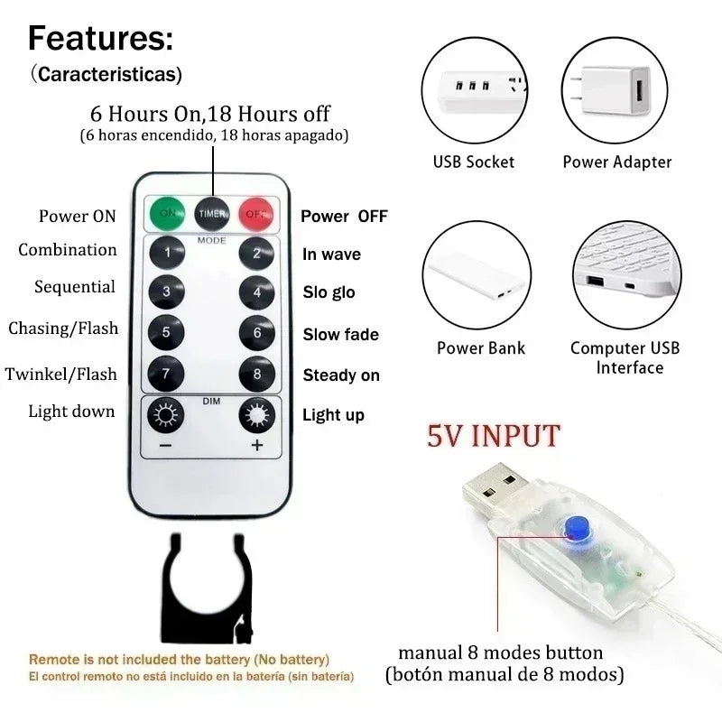 Curtain Garland for Windows USB-Powered Fairy Lights Festoon with Remote Control Garland LED Lights for Decor Garden Lights