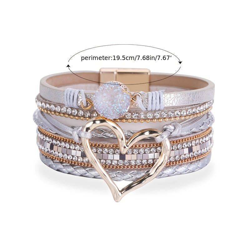 Bracelet en cuir PU noir multi-couches