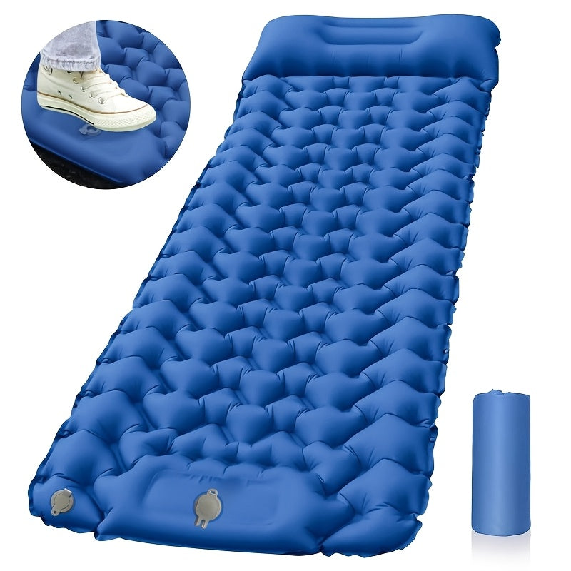 Matelas de camping gonflable ultra-léger avec pompe intégrée et sac de transport - Lit à coussin d'air pliable de haute qualité pour la randonnée, le trekking et les aventures en plein air, bleu, lit de camping