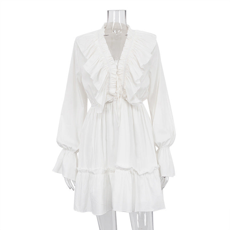 Robe à manches longues, col V pour femmes