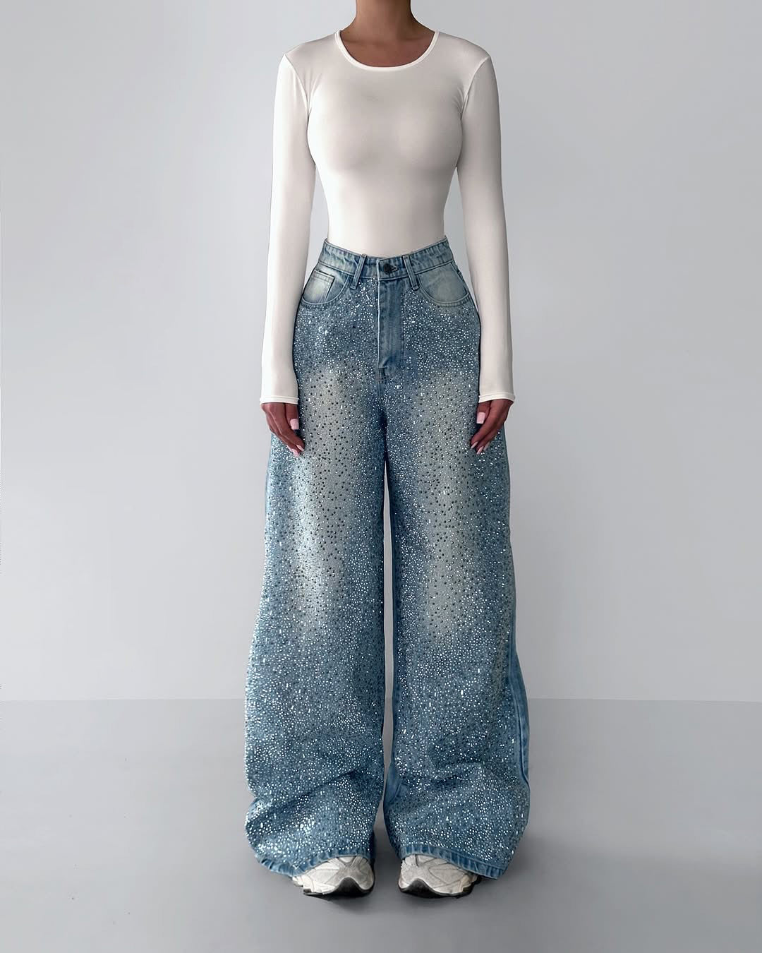 Jeans en strass irrégulier pour femmes