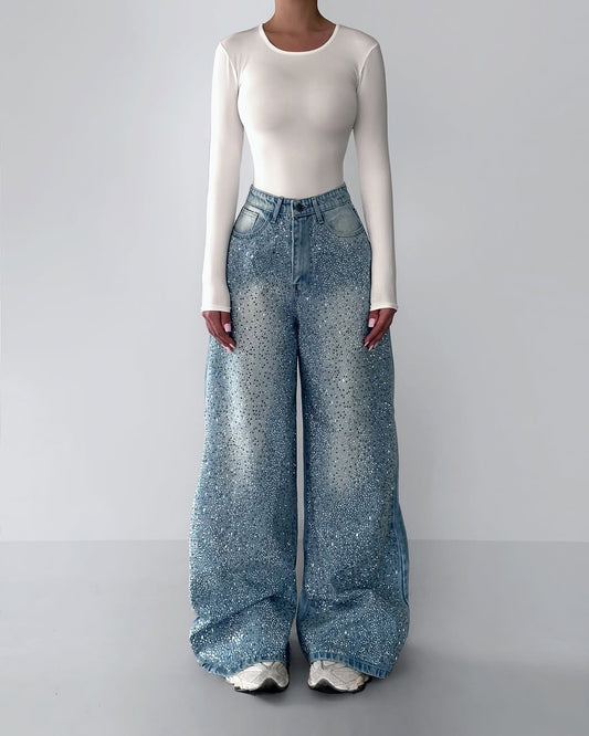 Jeans en strass irrégulier pour femmes