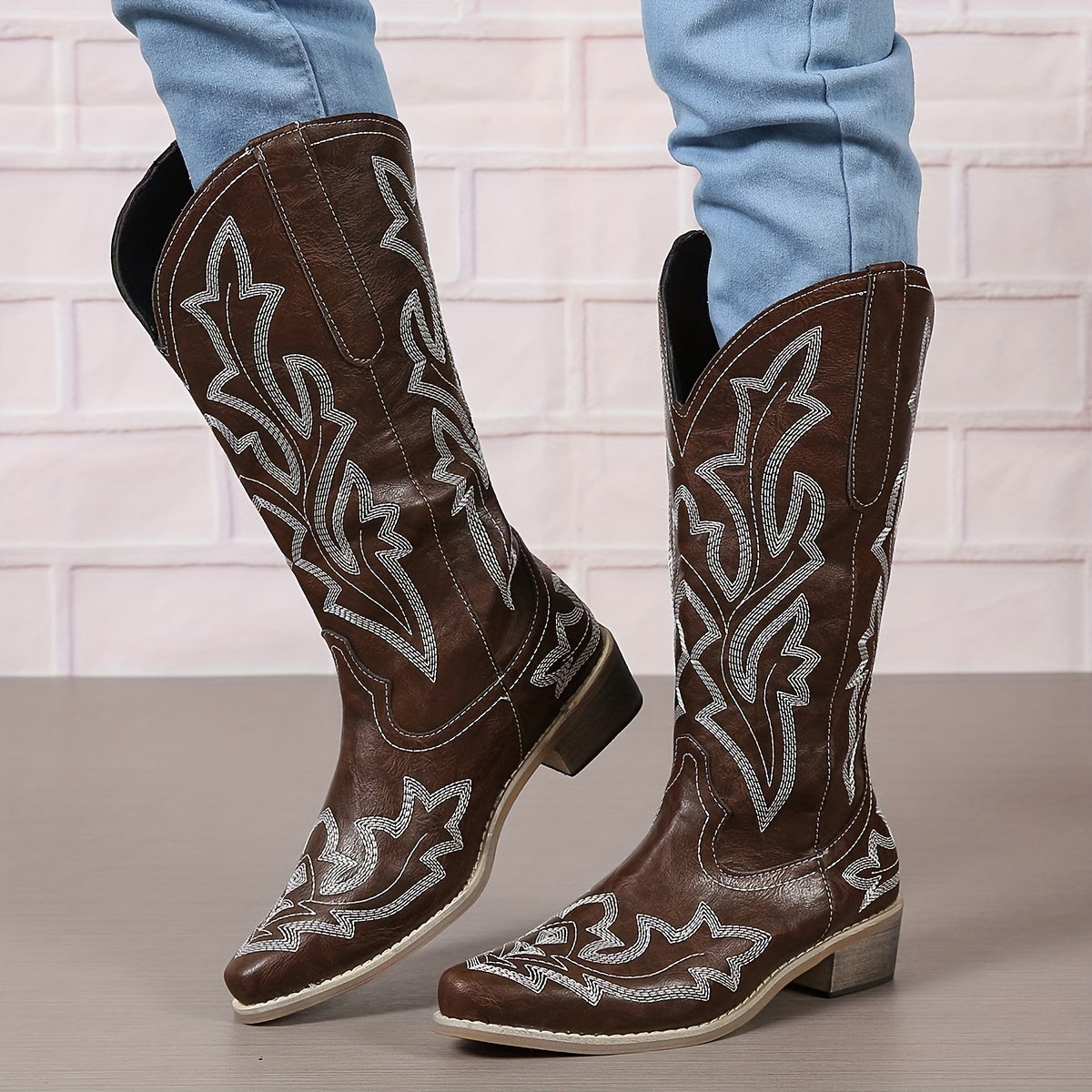 Bottes cowgirl rétro à tige mi-mollet