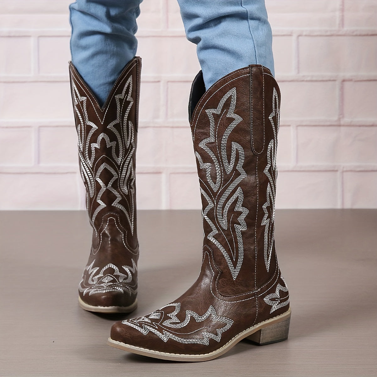 Bottes cowgirl rétro à tige mi-mollet