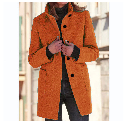 Manteau en laine élégant avec col montant et poches pratiques, parfait pour l'automne et l'hiver