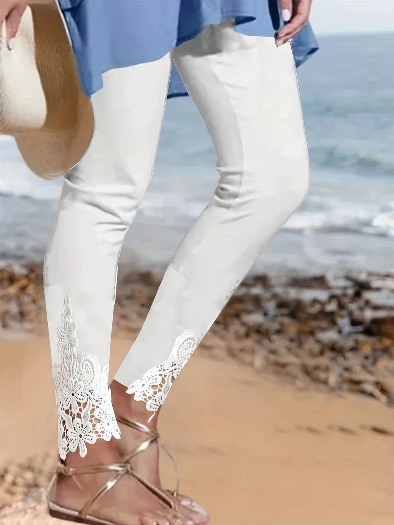 Pantalon court couture en dentelle  pour femmes