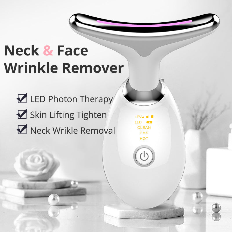 Masseur EMS thermique pour le cou, qui combine microcourants électriques et chaleur pour lifter et raffermir la peau