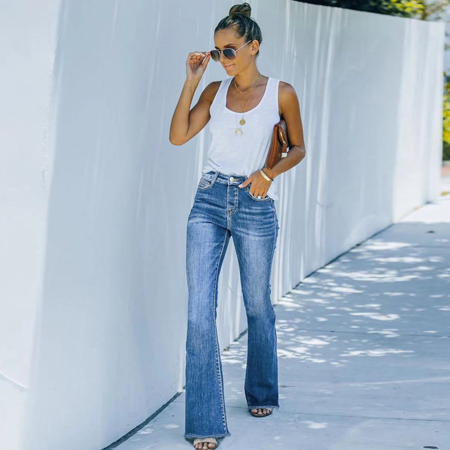 Jeans à jambe large et évasée pour femmes