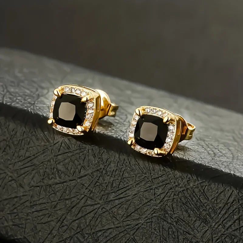 Boucles d'oreilles carrées noires serties de zircon cubique 5A+