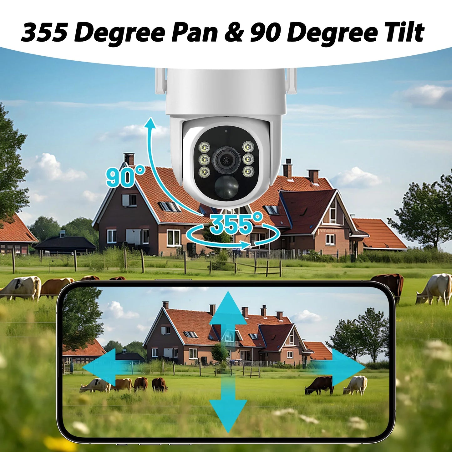 Caméra de sécurité WESECUU WIFI 4MP avec batterie solaire rechargeable et suivi automatique des mouvements. Rotation PTZ à 360 degrésAuto Motion Tracking Ip PTZ Camera