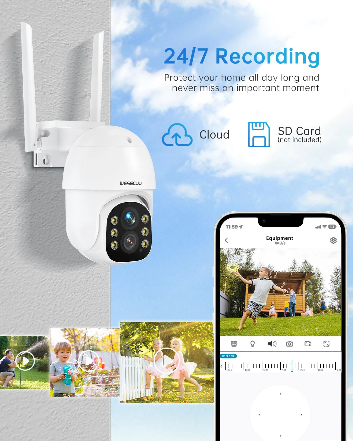 Caméra de sécurité WESECUU sans fil avec zoom optique 10X et résolution 3.0MP