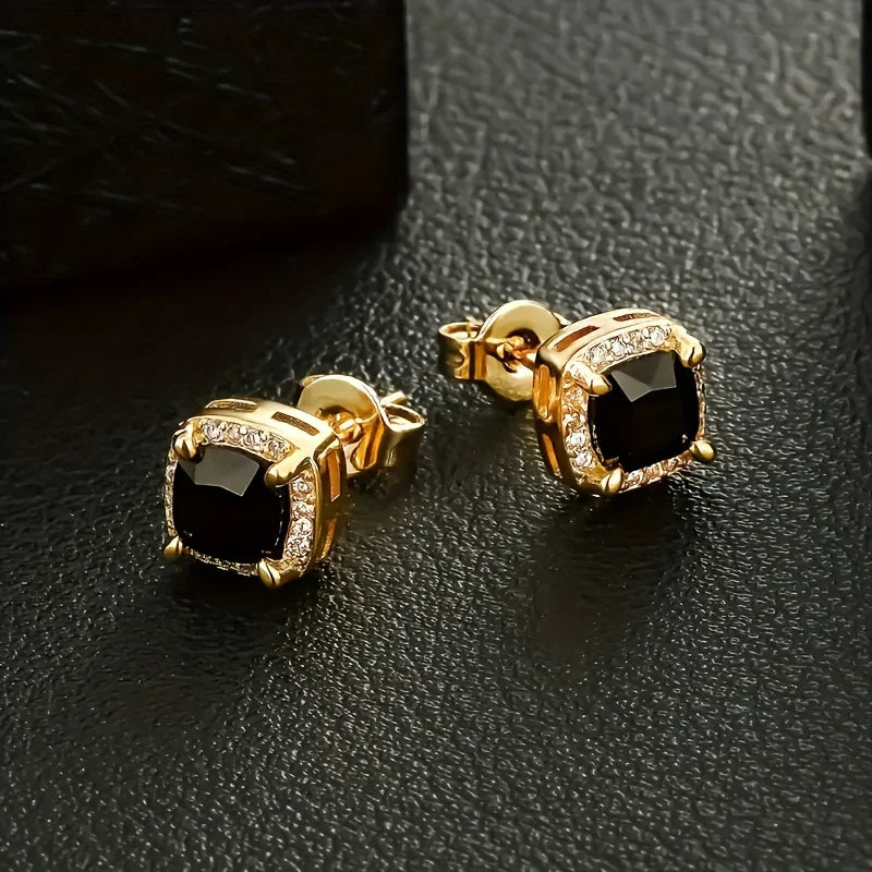 Boucles d'oreilles carrées noires serties de zircon cubique 5A+