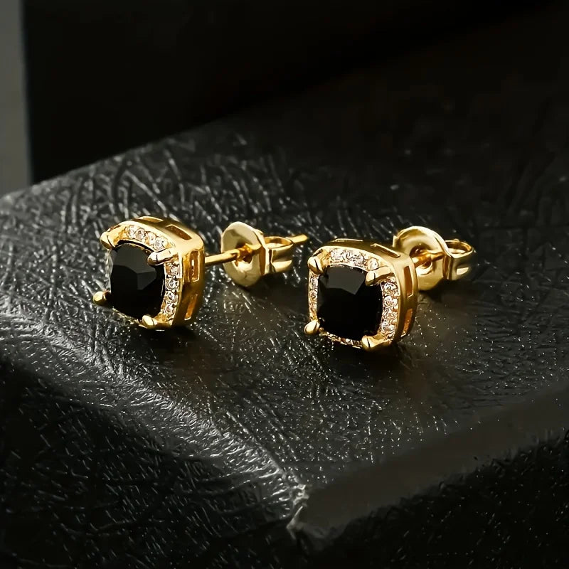 Boucles d'oreilles carrées noires serties de zircon cubique 5A+