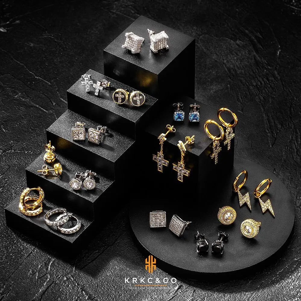 Boucles d'oreilles carrées noires serties de zircon cubique 5A+