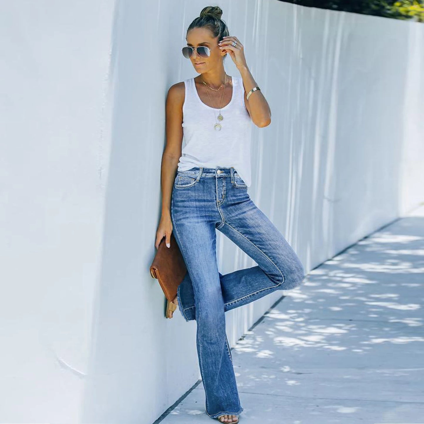 Jeans à jambe large et évasée pour femmes