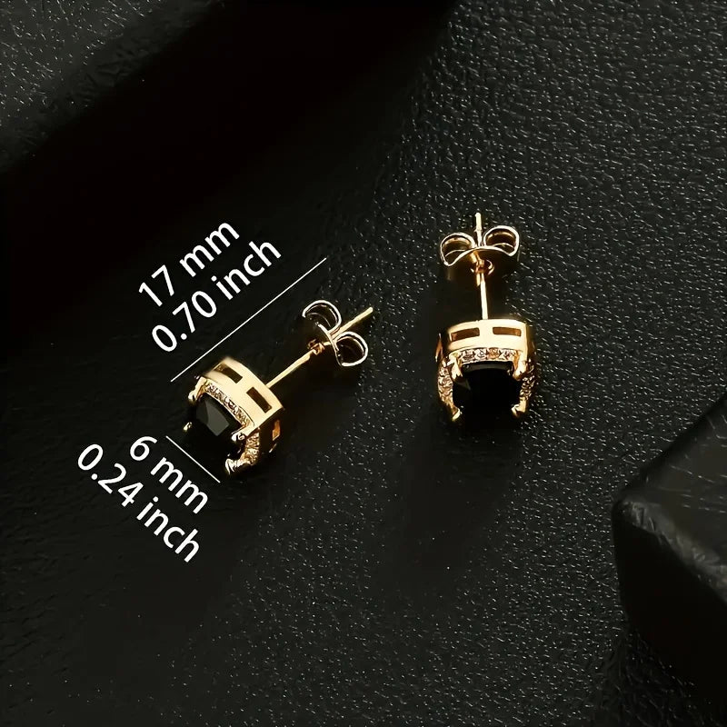 Boucles d'oreilles carrées noires serties de zircon cubique 5A+