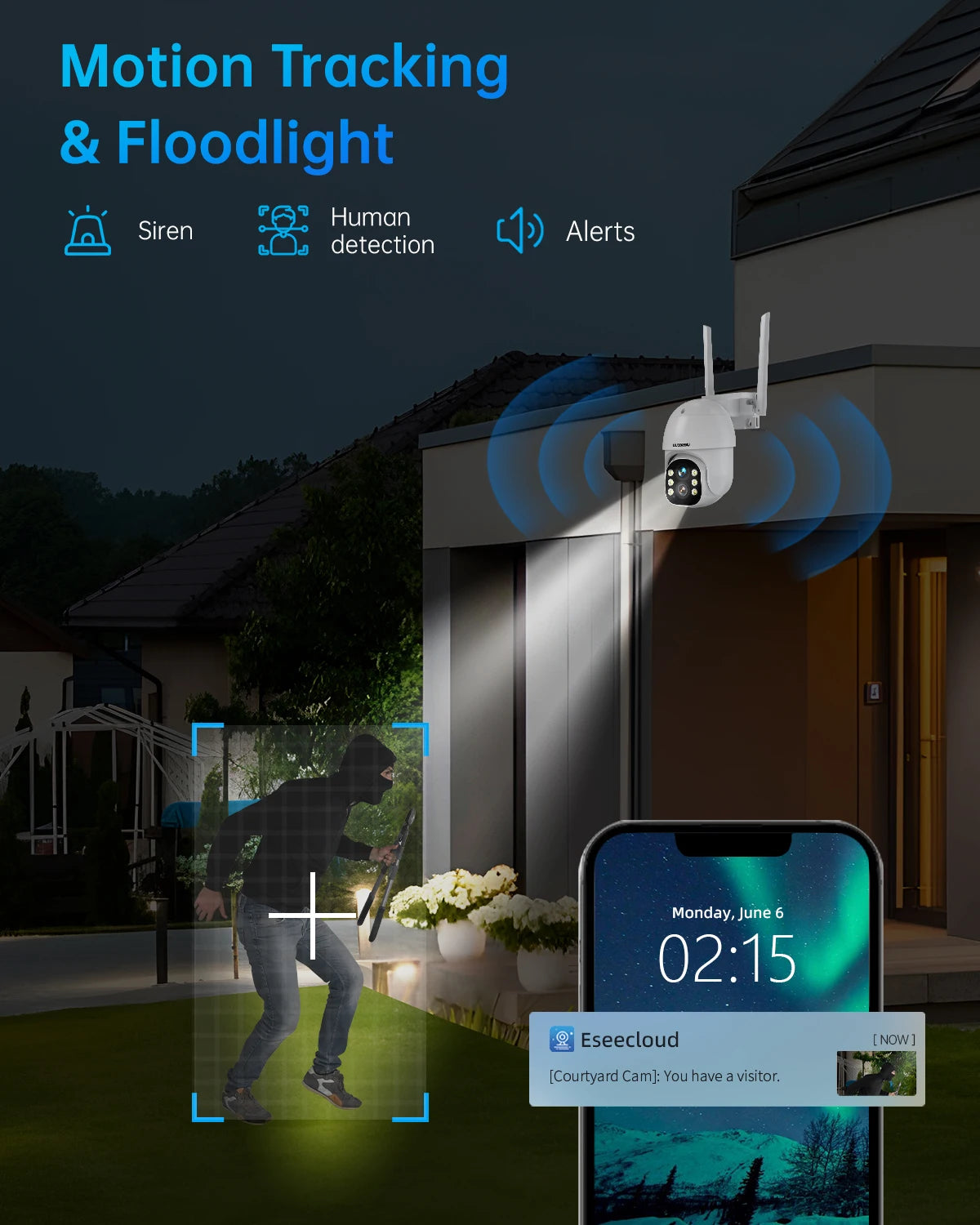 Caméra de sécurité WESECUU sans fil avec zoom optique 10X et résolution 3.0MP
