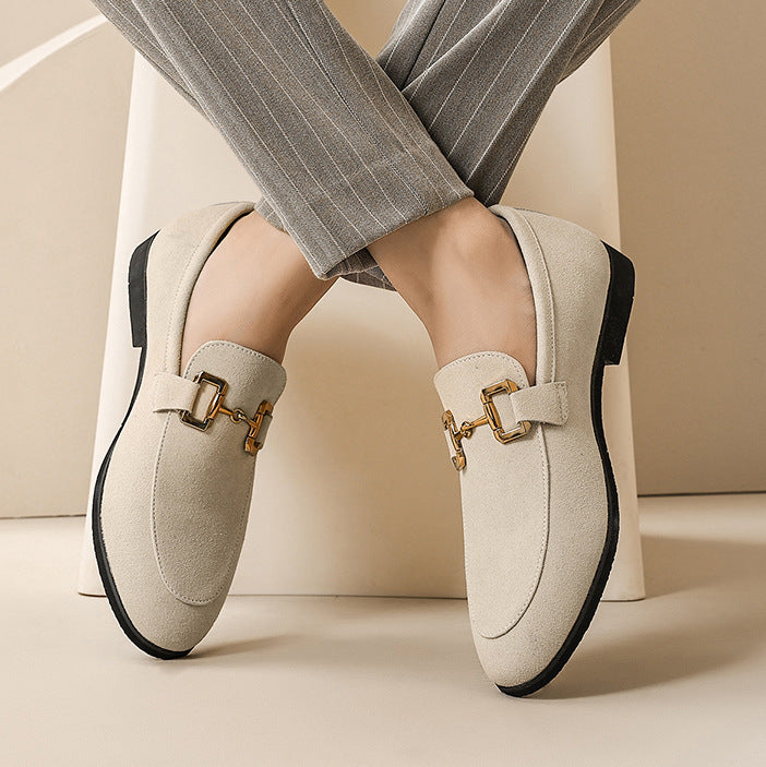 Chaussures décontractées en cuir à boucle en métal britannique grande taille pour hommes