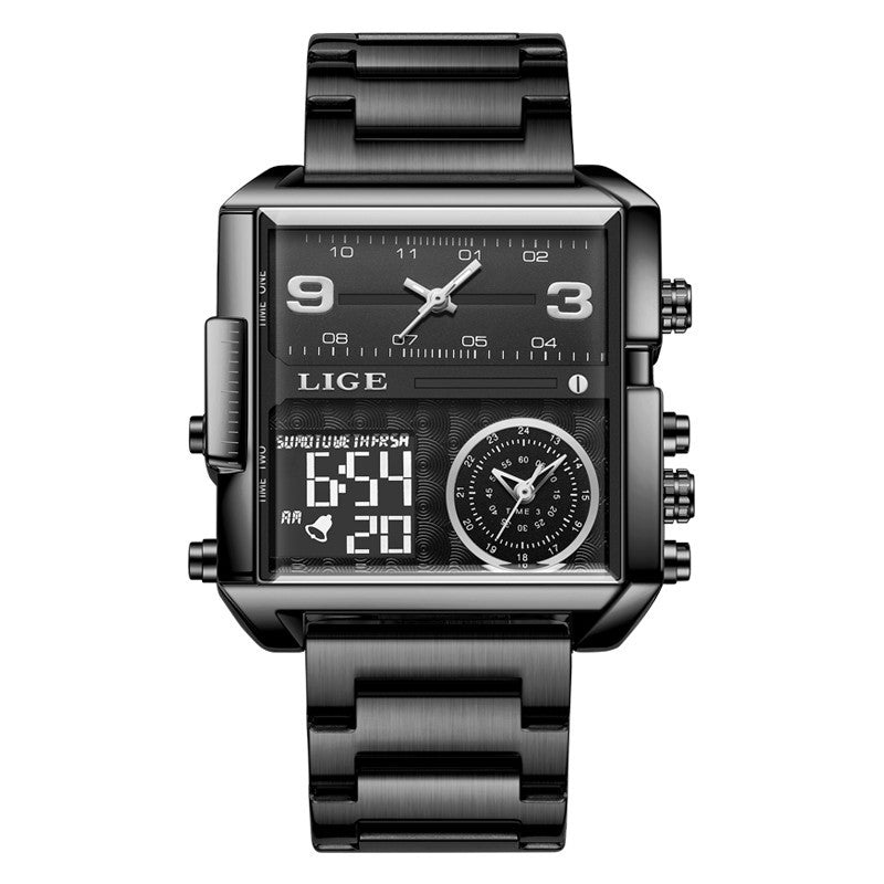Montre à double affichage à quartz électronique pour homme