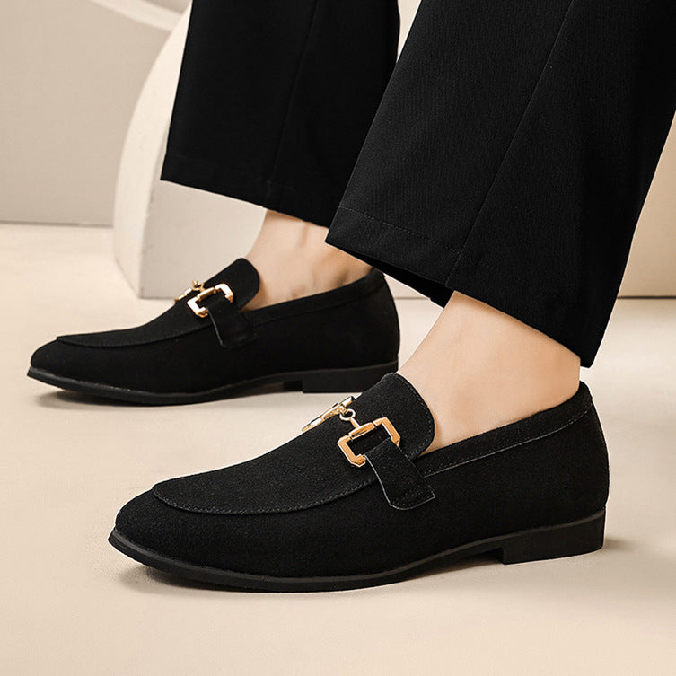 Chaussures décontractées en cuir à boucle en métal britannique grande taille pour hommes