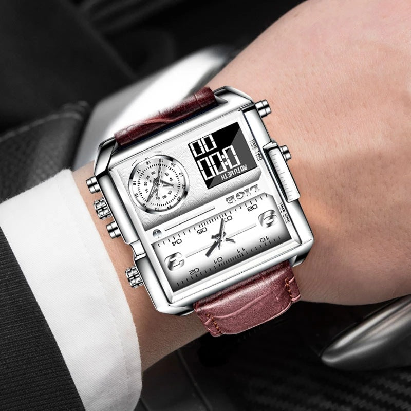Montre à double affichage à quartz électronique pour homme