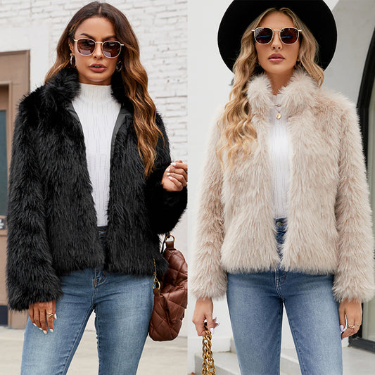 Manteau court en imitation fourrure pour femme