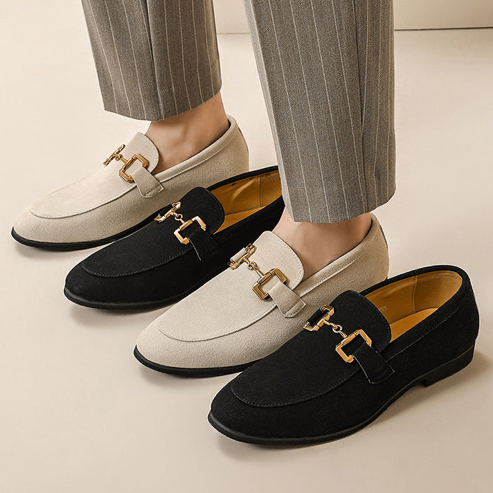Chaussures décontractées en cuir à boucle en métal britannique grande taille pour hommes