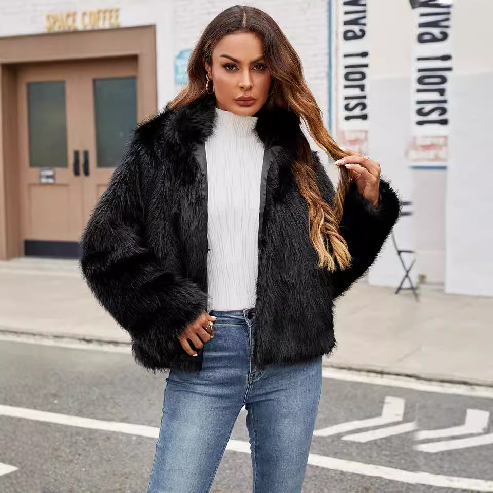 Manteau court en imitation fourrure pour femme