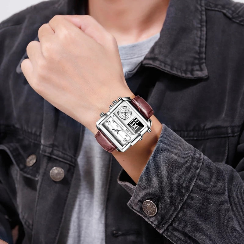 Montre à double affichage à quartz électronique pour homme