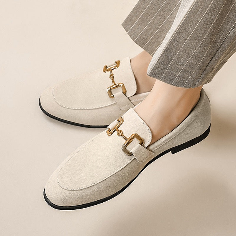 Chaussures décontractées en cuir à boucle en métal britannique grande taille pour hommes