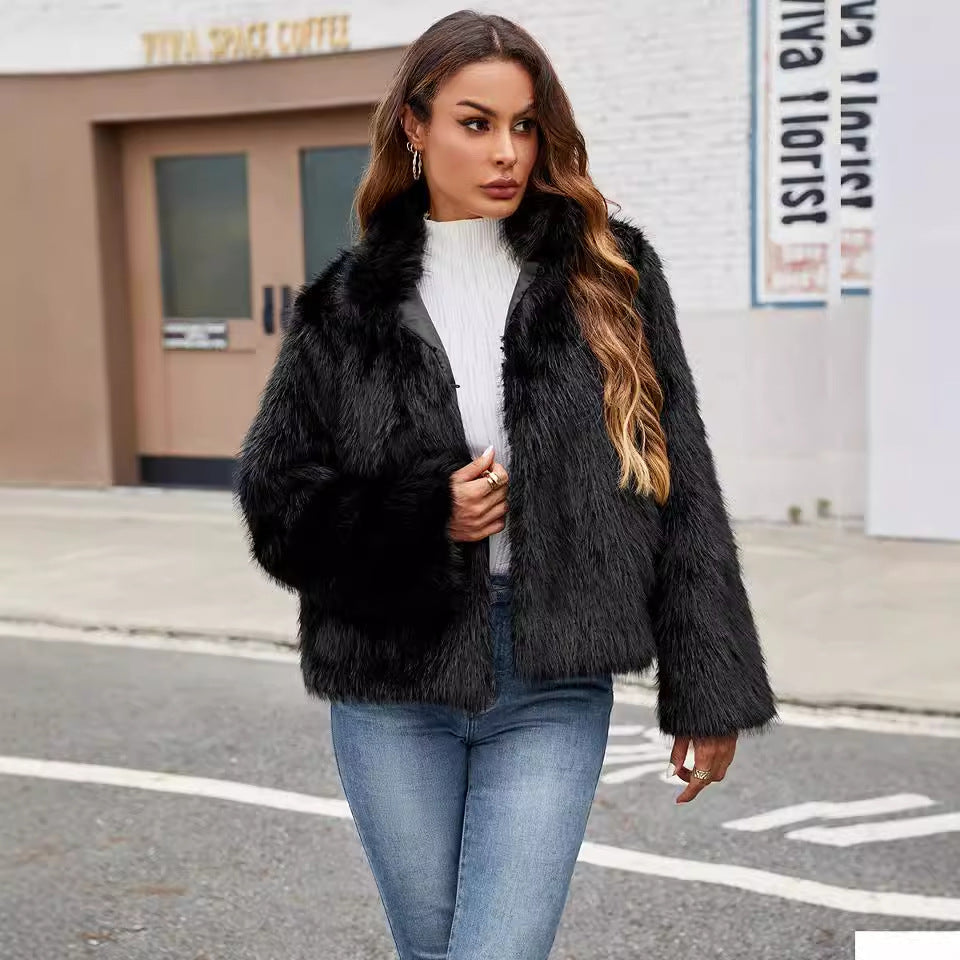 Manteau court en imitation fourrure pour femme