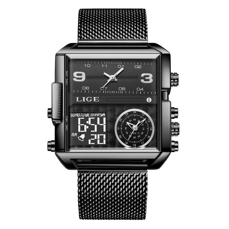 Montre à double affichage à quartz électronique pour homme