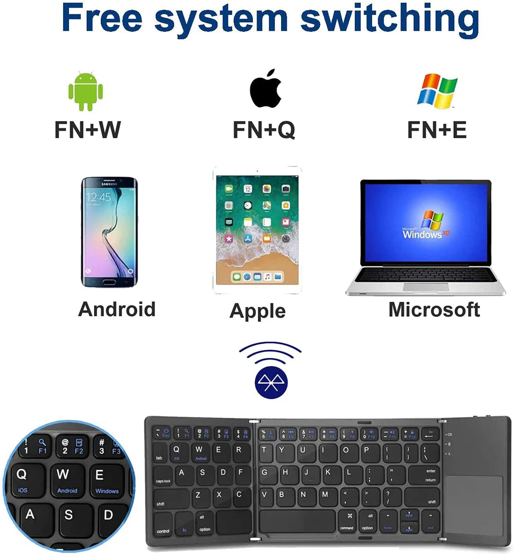 Clavier pliable sans fil Bluetooth pour, IOS, Android et Windows.