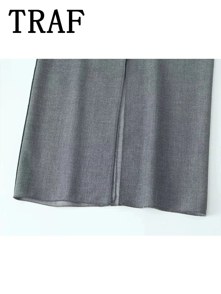TRAF-Robe Longue Crayon Élégante