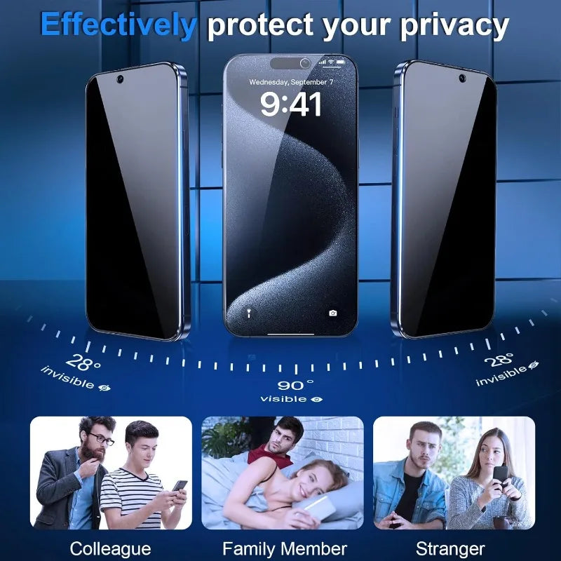 Protecteurs d'écran en verre trempé pour iPhone offrent une protection contre les espions 2PCS