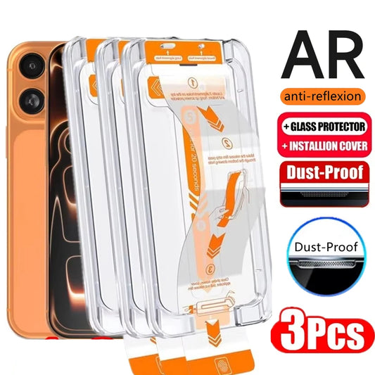 Verre trempé pour IPhone 17 Air 16 15 14 13 12 11 Pro Max, 3Pcs, Outil d'installation facile