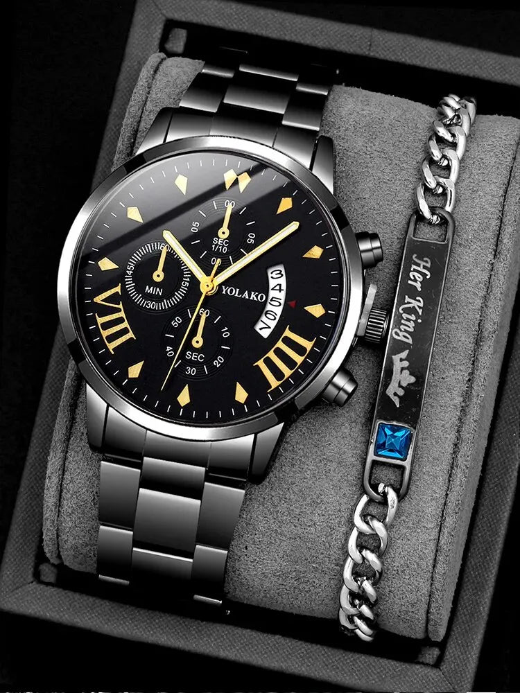 Montre à quartz avec bracelet en acier pour homme