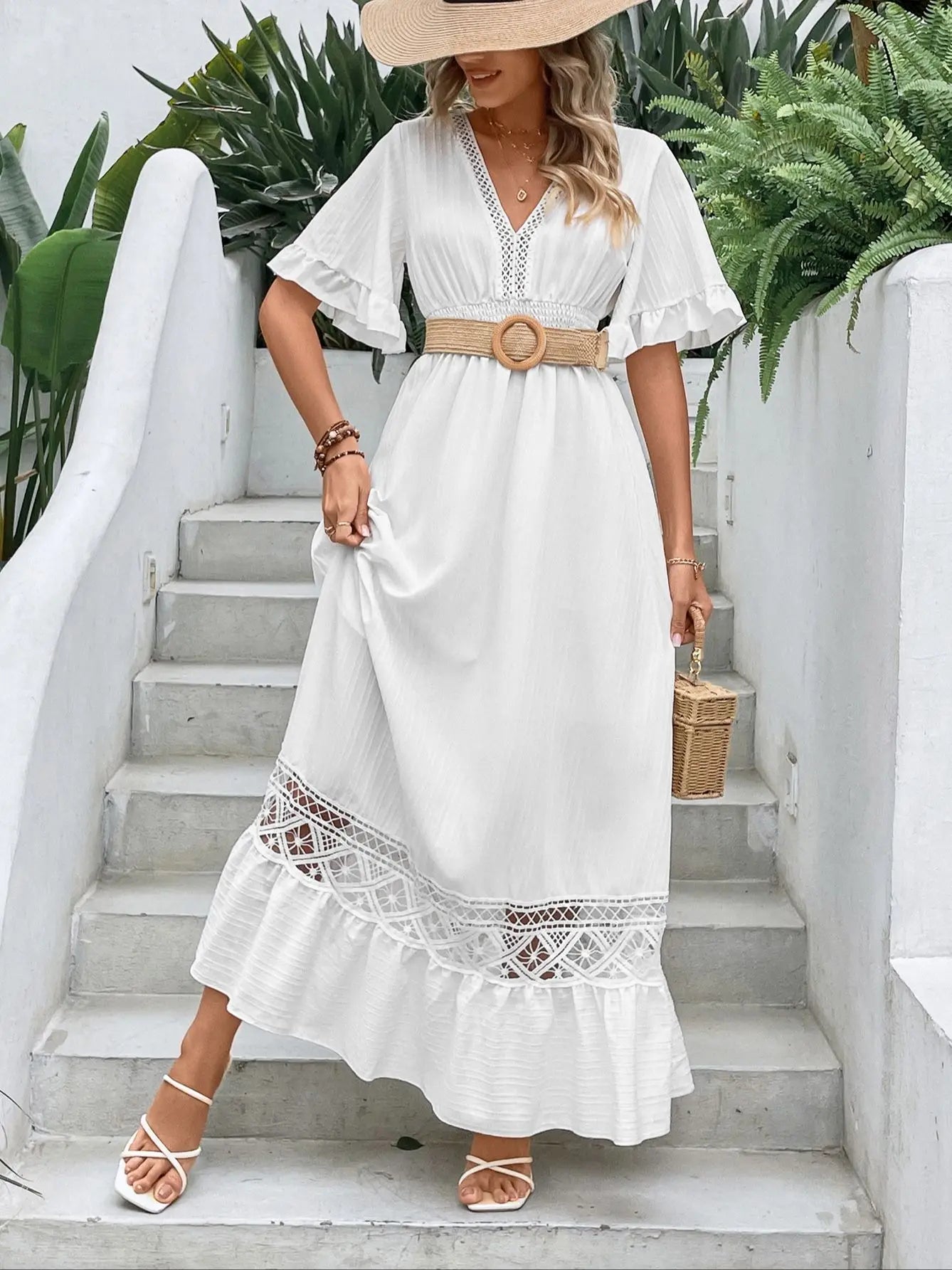 Robe Longue Élégante de Couleur Unie