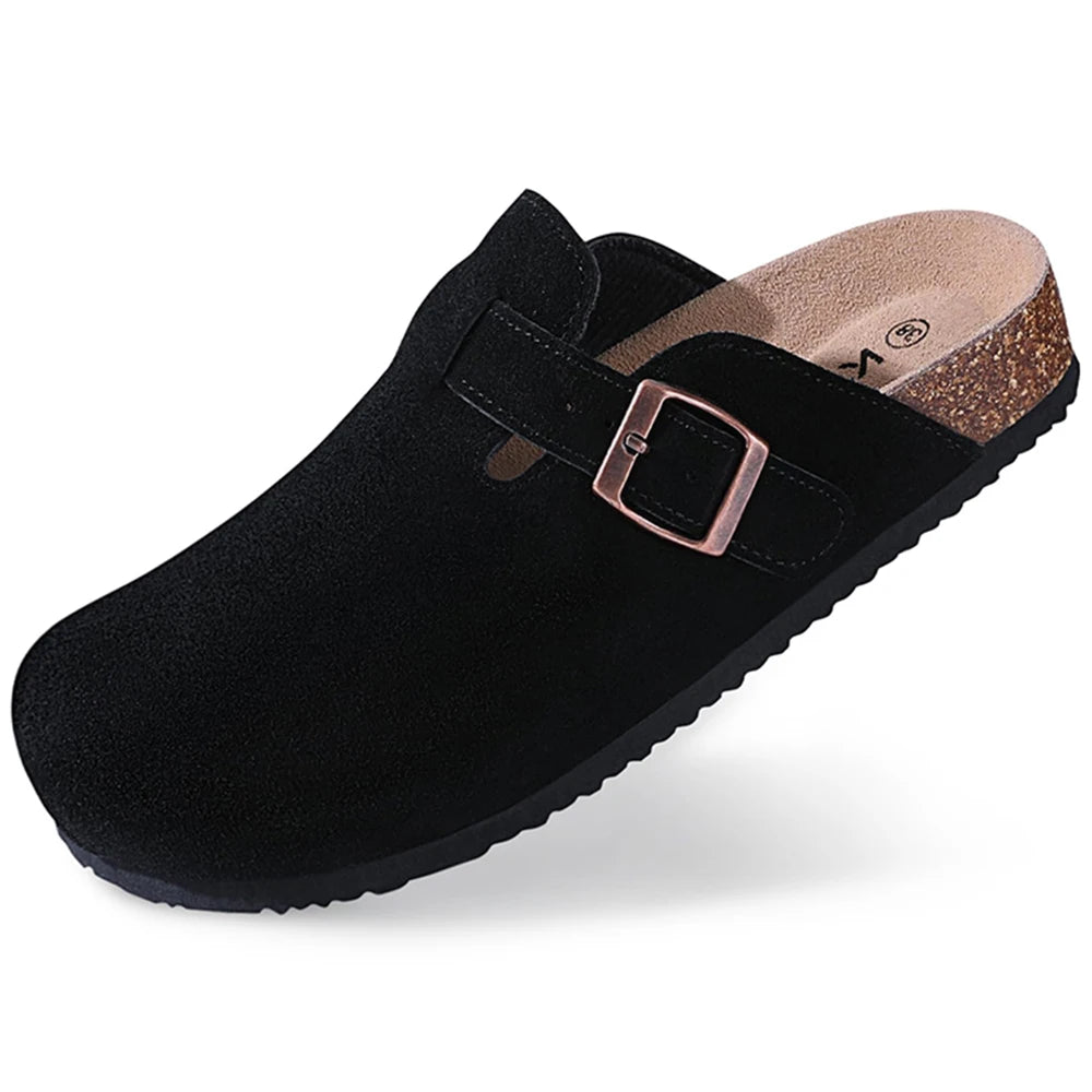 Mules en cuir souple avec semelle en liège