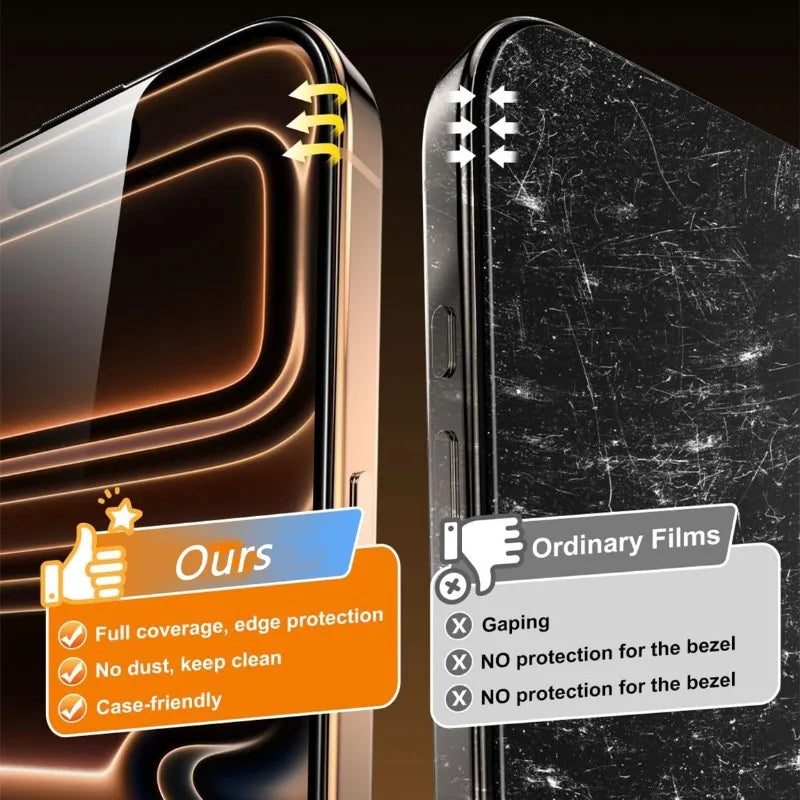 Verre trempé pour IPhone 17 Air 16 15 14 13 12 11 Pro Max, 3Pcs, Outil d'installation facile