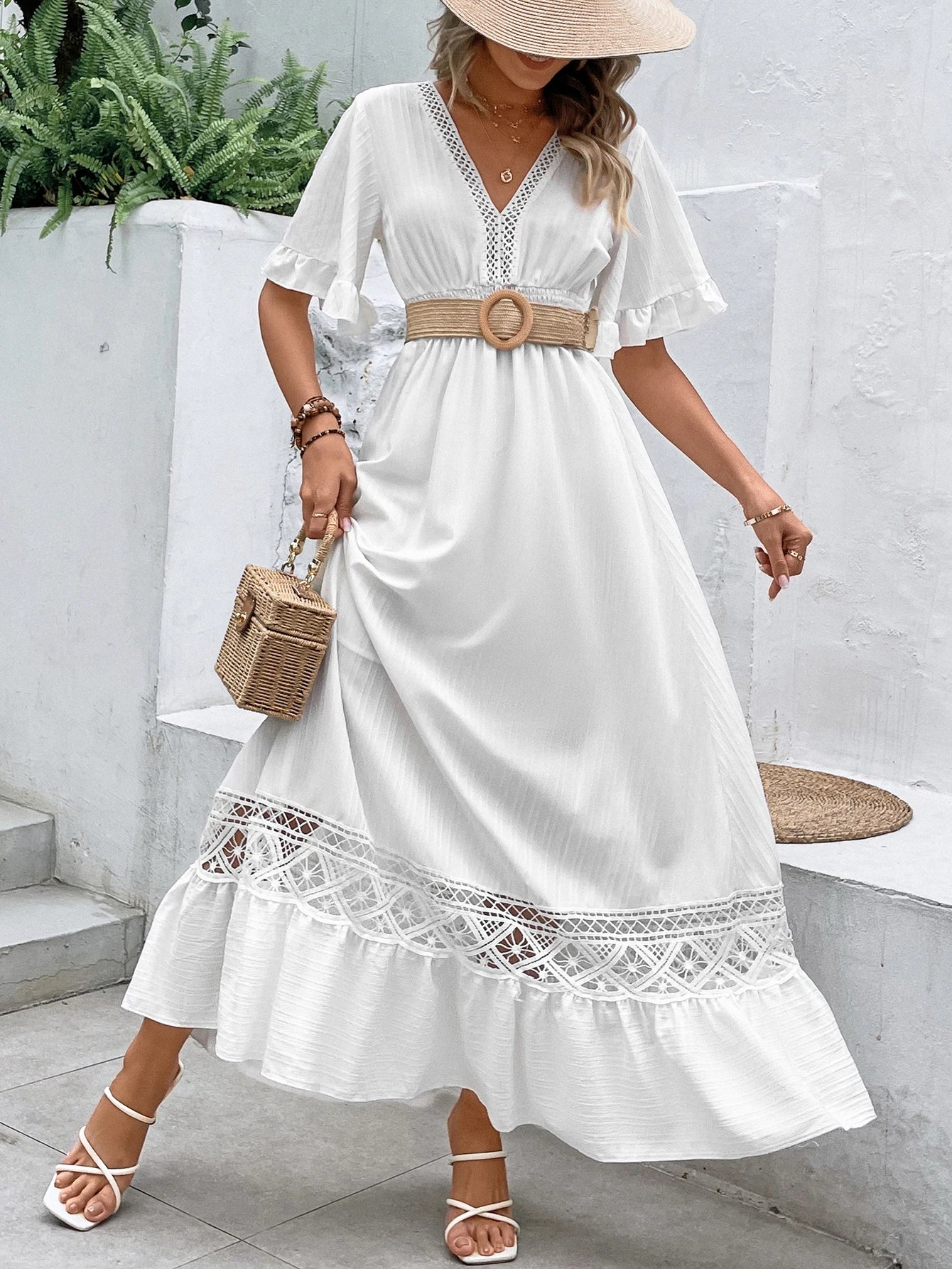 Robe Longue Élégante de Couleur Unie
