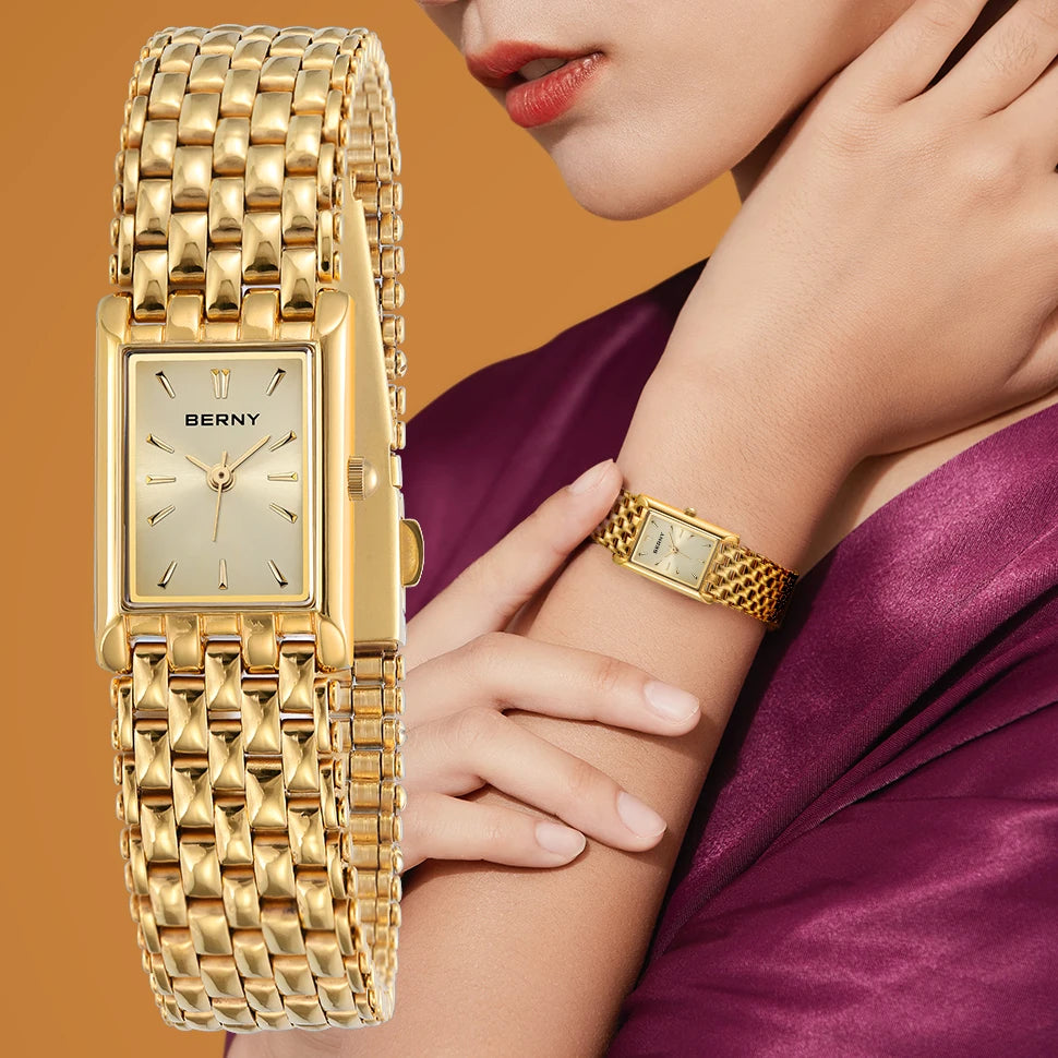 Montre BERNY en acier inoxydable doré pour femmes