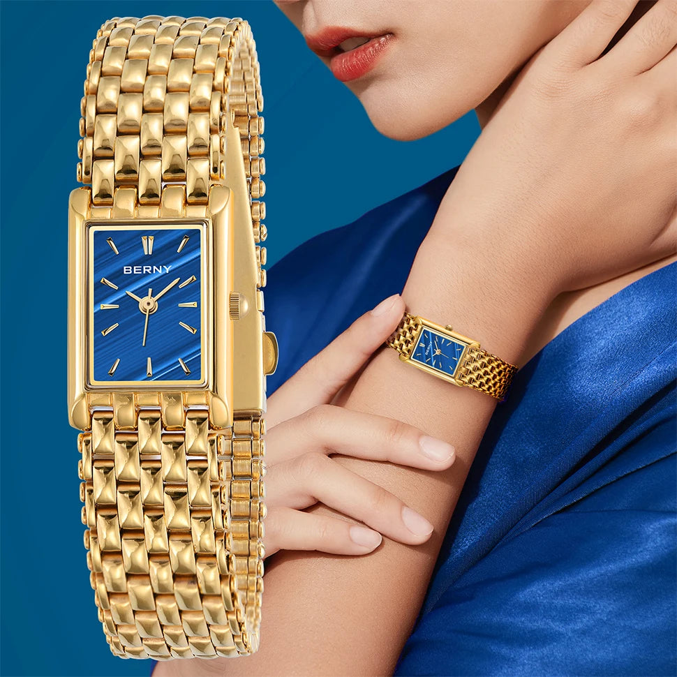 Montre BERNY en acier inoxydable doré pour femmes
