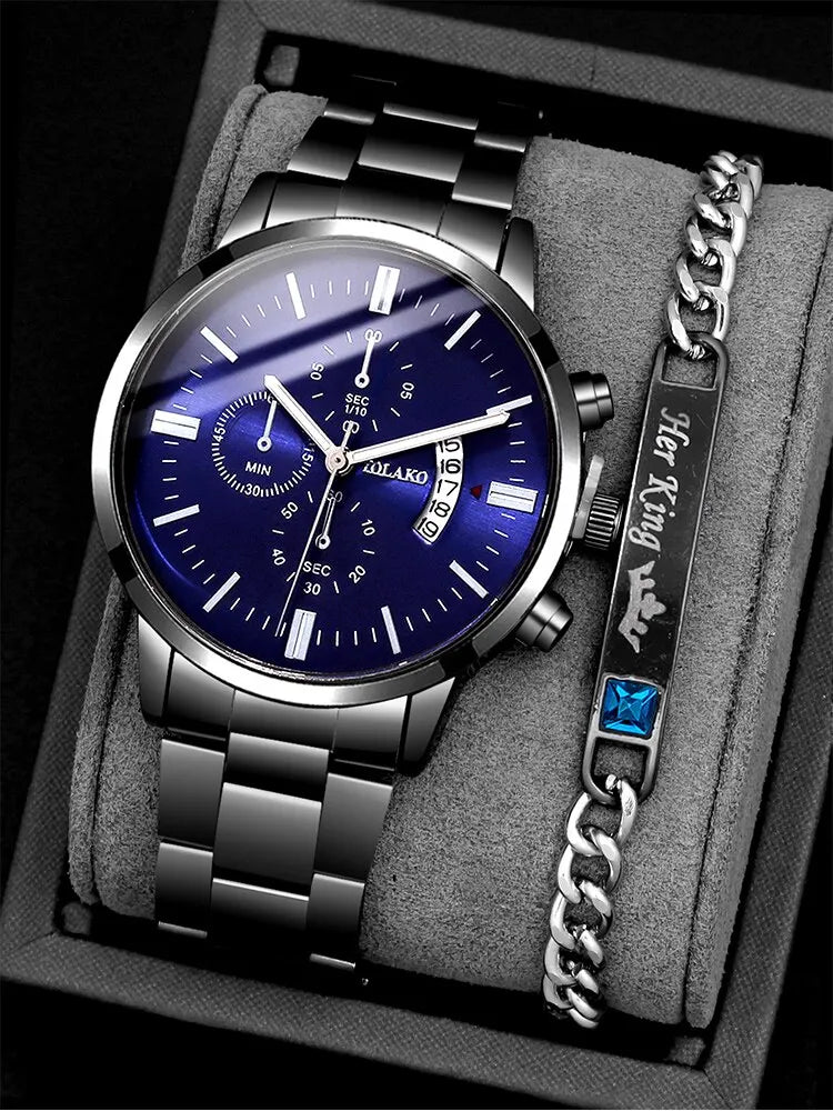Montre à quartz avec bracelet en acier pour homme